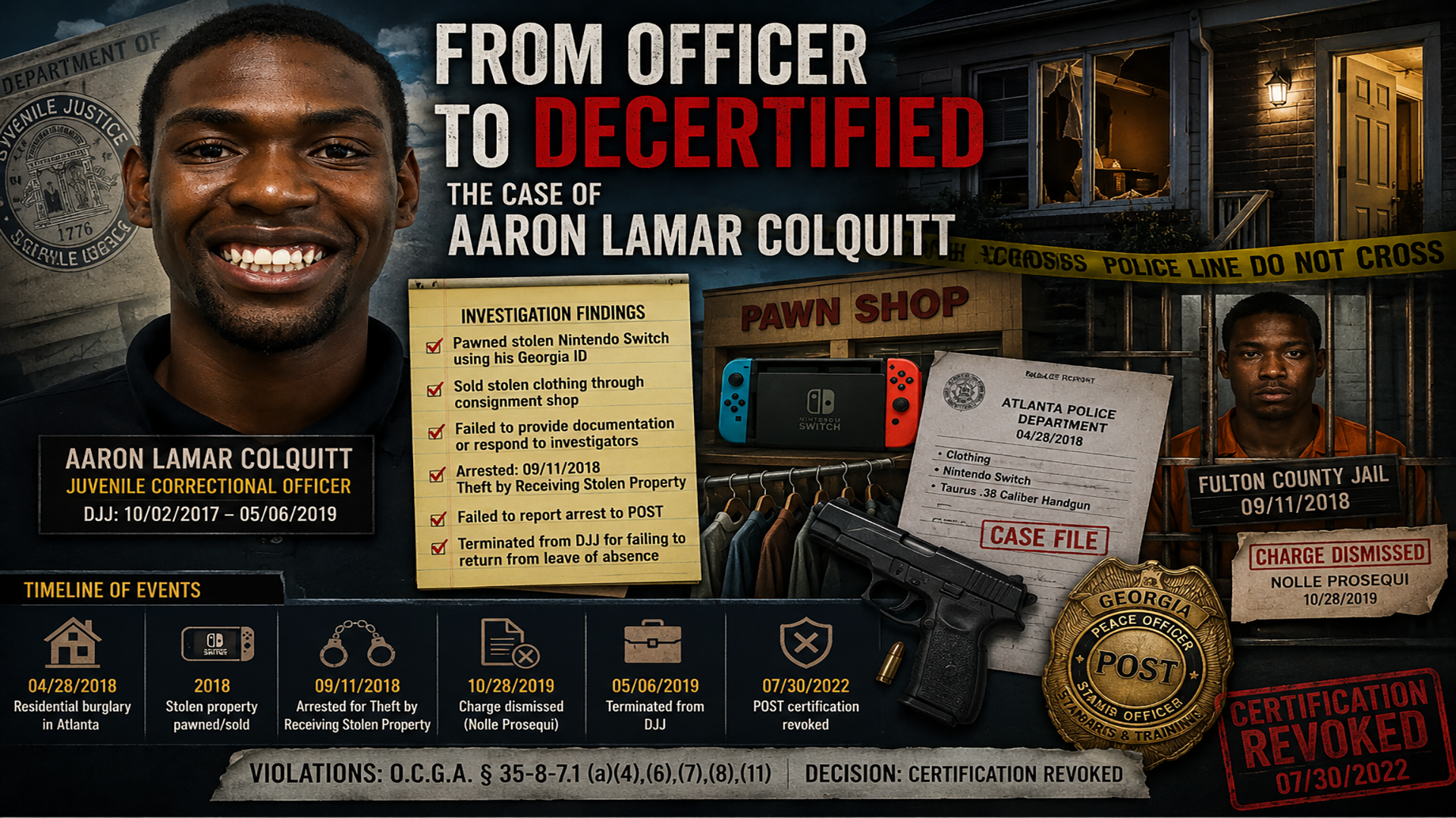 Aaron Lamar Colquitt: DJJ Officer’s Stolen Property Case and Georgia POST Revocation
