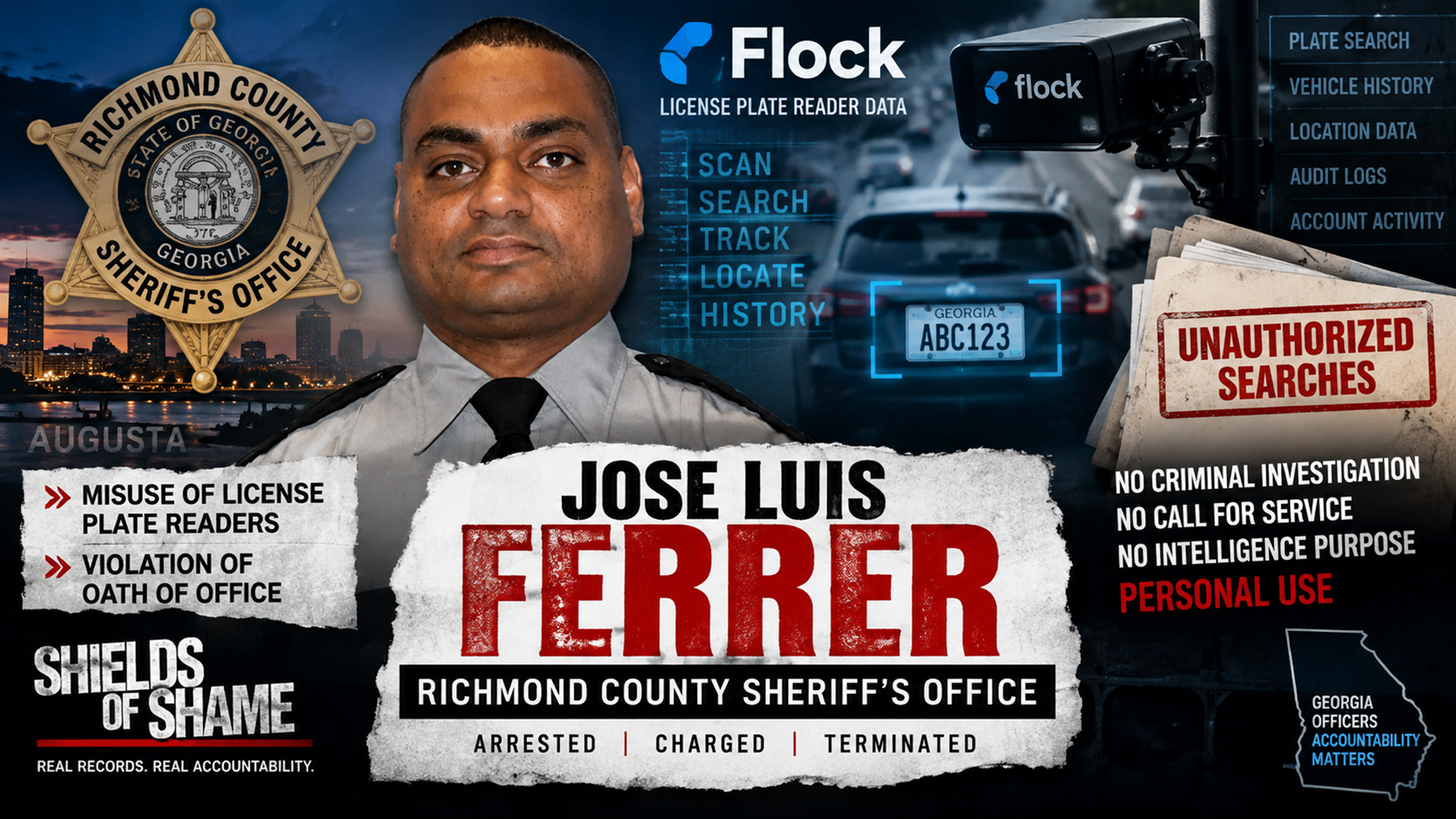 Jose Luis Ferrer — Richmond County Flock Misuse, Arrest and Suspended POST Certifications