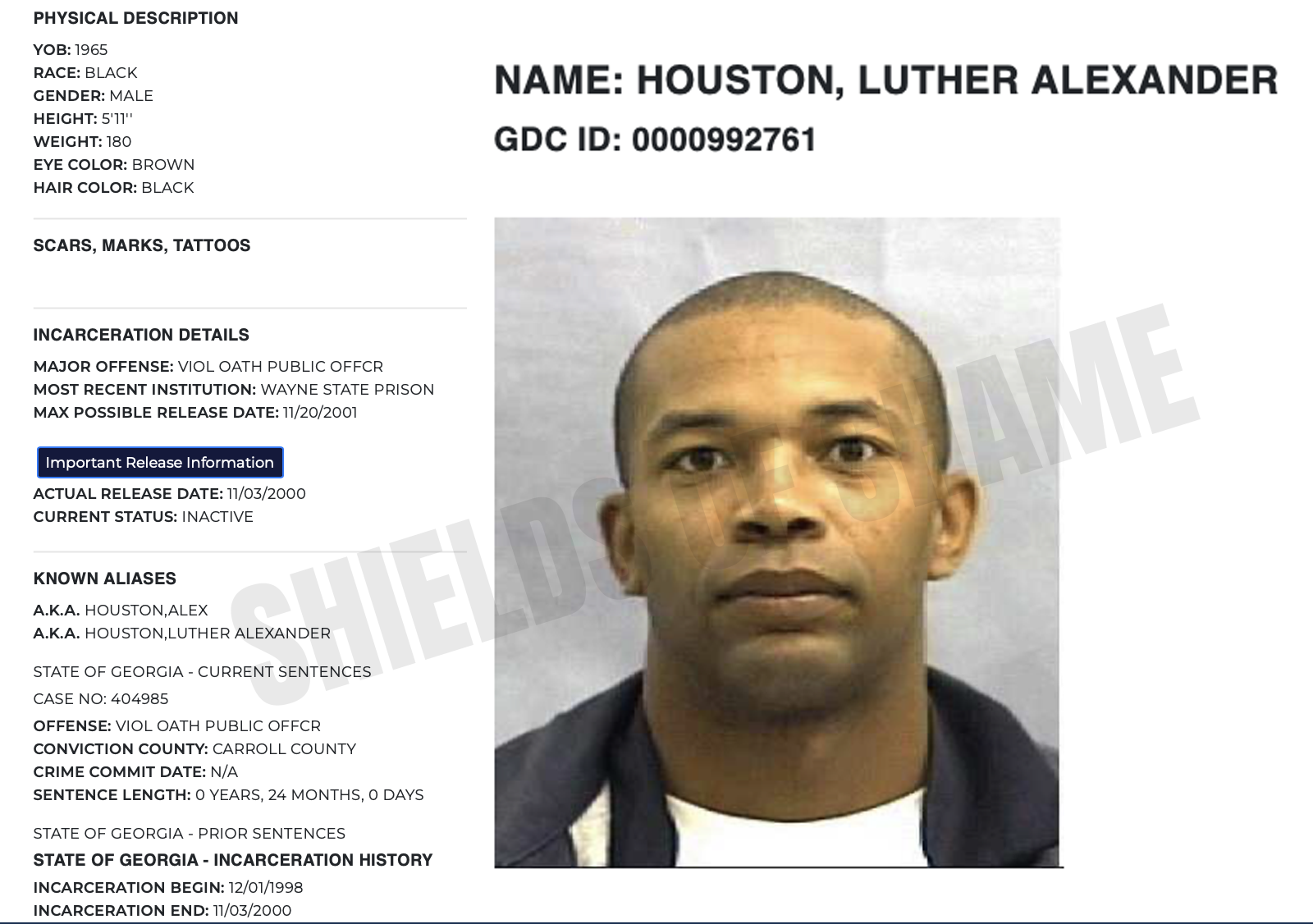 Luther Alexander Houston: Carrollton Officer Lost His Badge, Then Went to Prison
