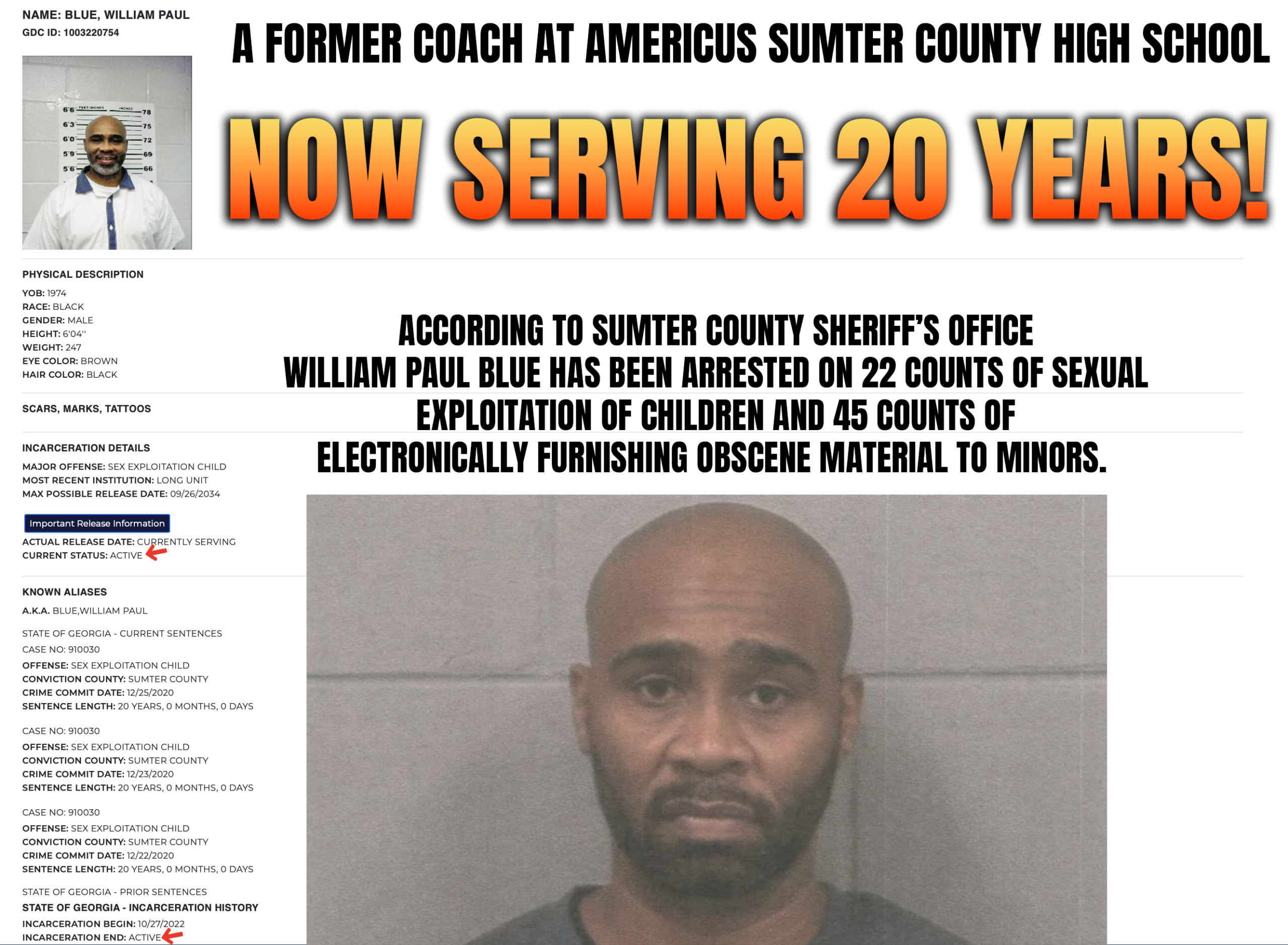 William Paul Blue: Former Americus Teacher and Coach Convicted of Child Sexual Exploitation