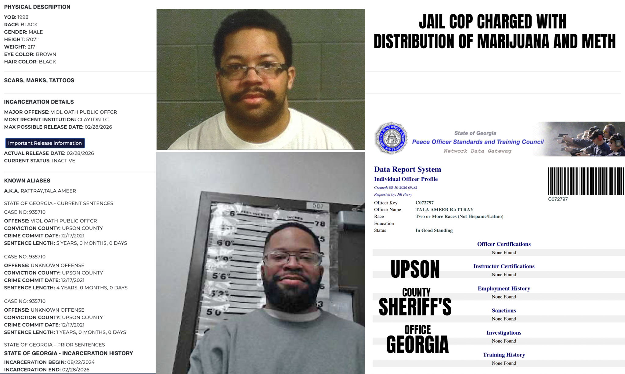 Tala Ameer Rattray: Upson County Jail Drug Smuggling Case and Prison Sentences
