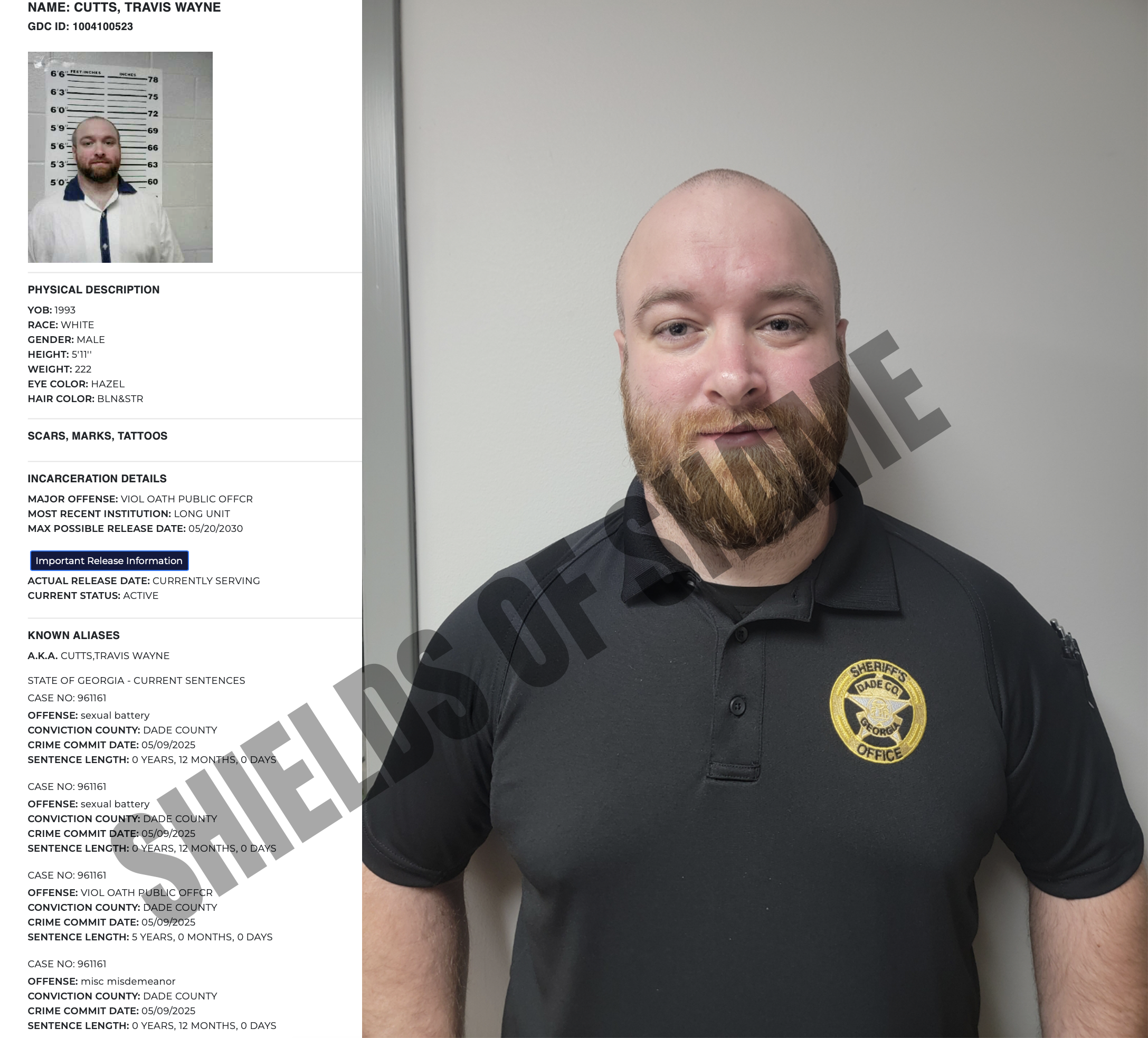 Travis Wayne Cutts | Dade County Jailer Fired, Certification Surrendered and Prison Sentence