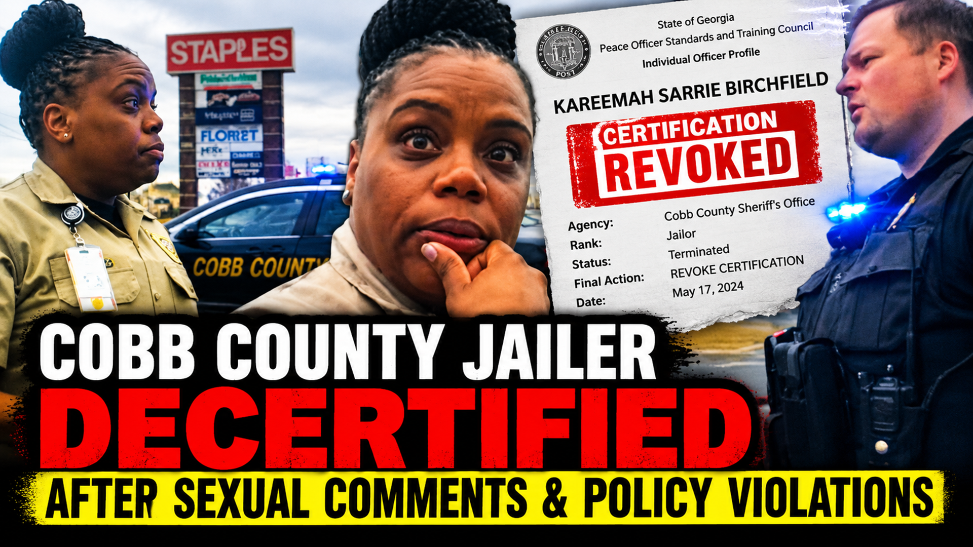 Kareemah Sarrie Birchfield: Cobb County Jailer Fired After Boyfriend Traffic Stop, POST Certification Revoked
